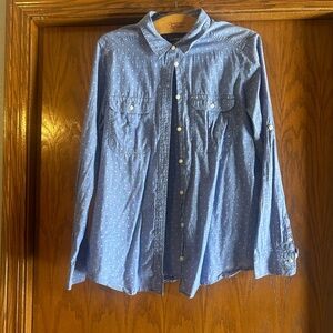 Express Blue Chambray Polka Dot Utility Button Down Shirt